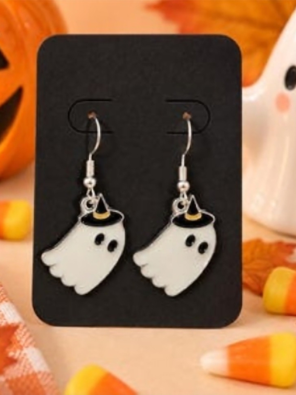 Cute White Ghost Witch Earrings - Halloween Dangle Jewelry